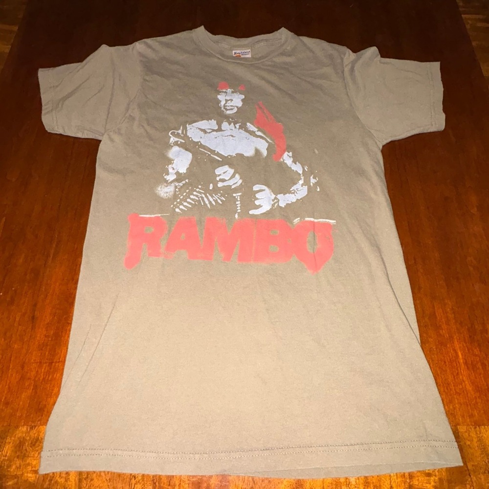 Rambo Graphic Tee Youth Large Tan‎ Movie Action Shirt Stallone
